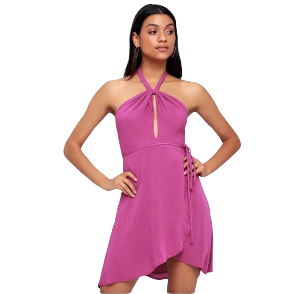 Lulus Matinee Magenta Halter Wrap Dress Size Medium